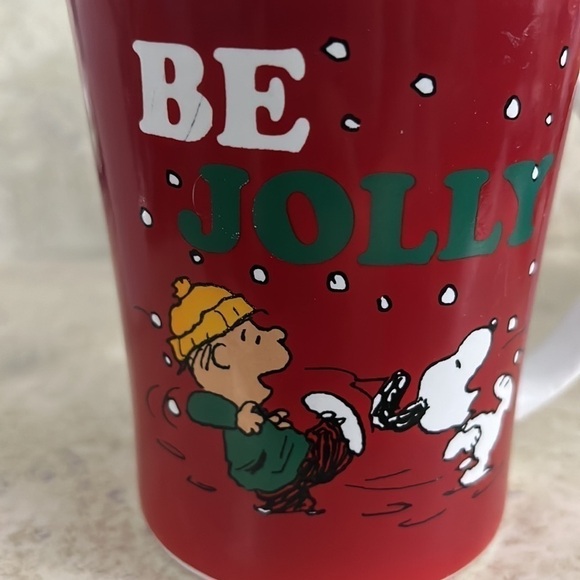 Peanuts Be Jolly Red Coffee Mug Cup Snoopy by Gibson Green Mug - Picture 2 of 6